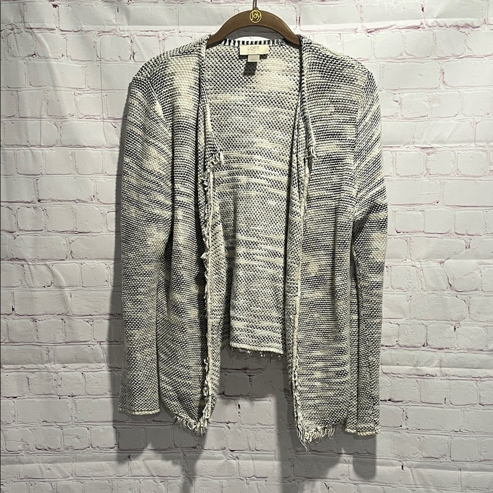 LOFT Black, White, and Cream Open-Front Cardigan Sweater Woman's Medium Petite‎